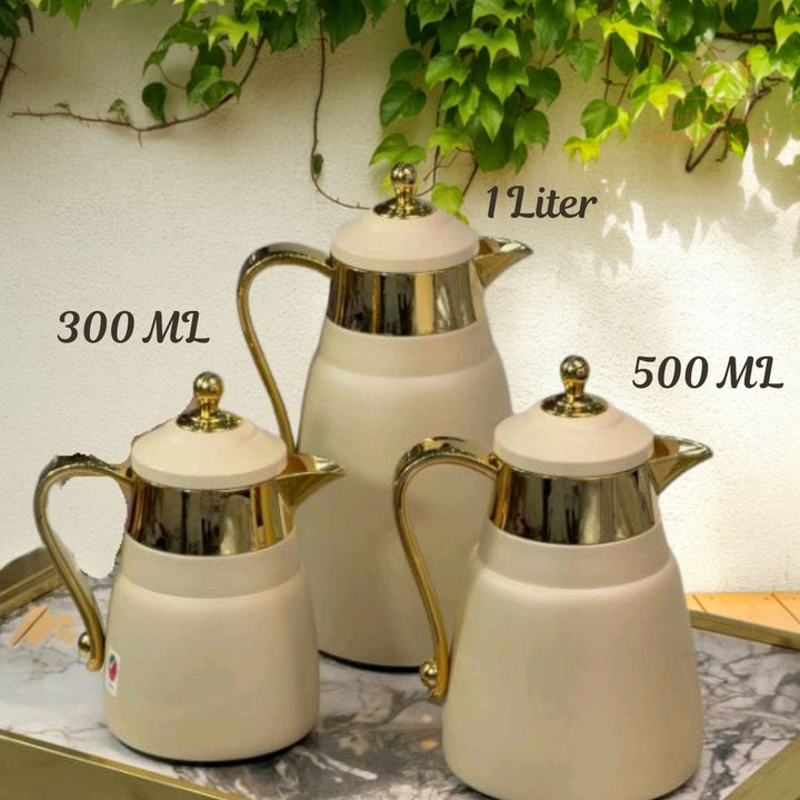 3 - Piece Premium Vacuum Flask Set | 300ml, 500ml & 1.0L | Elegant Gold and Silver Accent Design | Multiple Colors | Keeps Drinks Hot & Cold - Souk Al Ras
