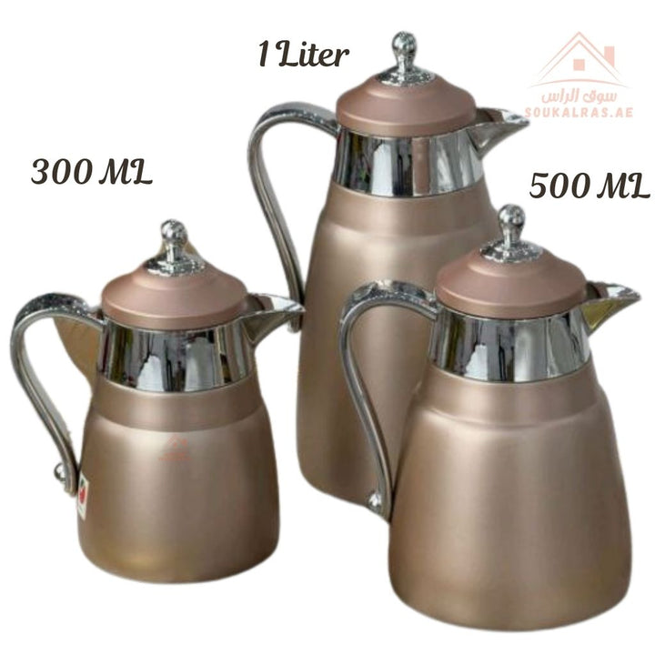 3 - Piece Premium Vacuum Flask Set | 300ml, 500ml & 1.0L | Elegant Gold and Silver Accent Design | Multiple Colors | Keeps Drinks Hot & Cold - Souk Al Ras