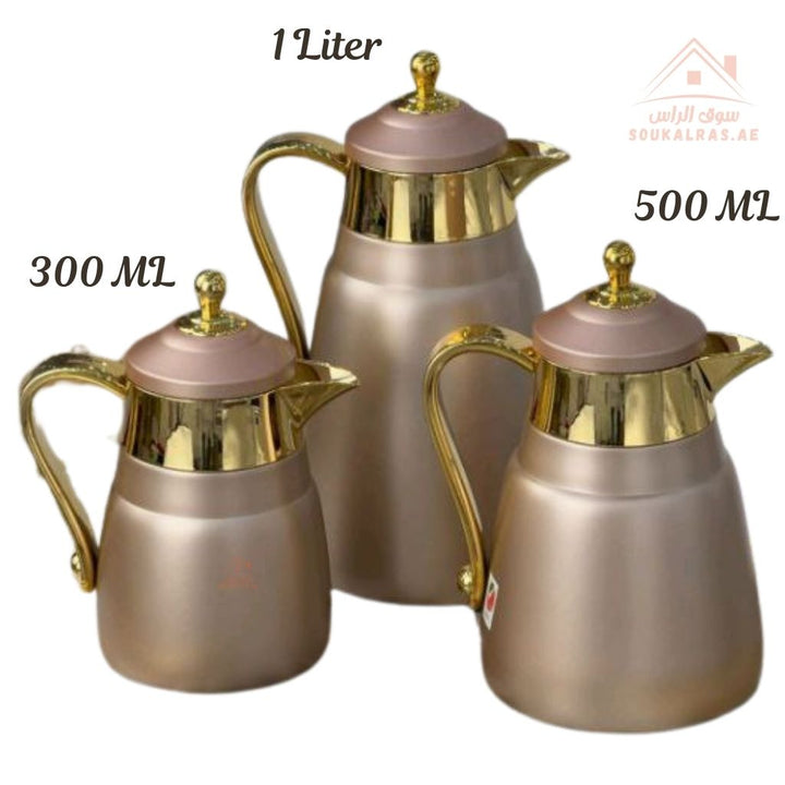 3 - Piece Premium Vacuum Flask Set | 300ml, 500ml & 1.0L | Elegant Gold and Silver Accent Design | Multiple Colors | Keeps Drinks Hot & Cold - Souk Al Ras