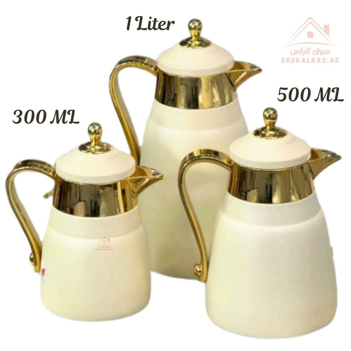 3 - Piece Premium Vacuum Flask Set | 300ml, 500ml & 1.0L | Elegant Gold and Silver Accent Design | Multiple Colors | Keeps Drinks Hot & Cold - Souk Al Ras