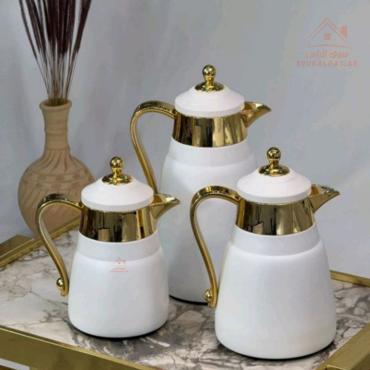 3 - Piece Premium Vacuum Flask Set | 300ml, 500ml & 1.0L | Elegant Gold and Silver Accent Design | Multiple Colors | Keeps Drinks Hot & Cold - Souk Al Ras