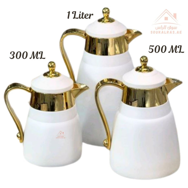3 - Piece Premium Vacuum Flask Set | 300ml, 500ml & 1.0L | Elegant Gold and Silver Accent Design | Multiple Colors | Keeps Drinks Hot & Cold - Souk Al Ras