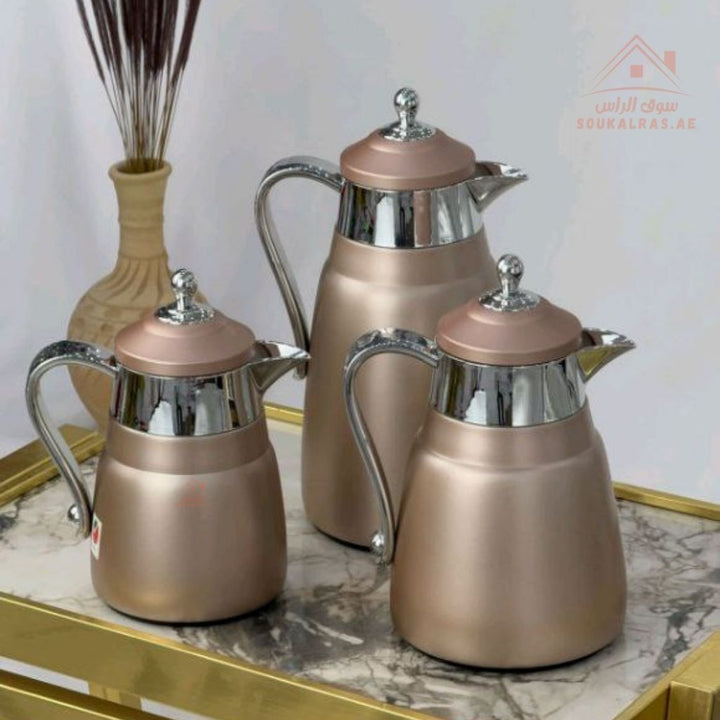 3 - Piece Premium Vacuum Flask Set | 300ml, 500ml & 1.0L | Elegant Gold and Silver Accent Design | Multiple Colors | Keeps Drinks Hot & Cold - Souk Al Ras