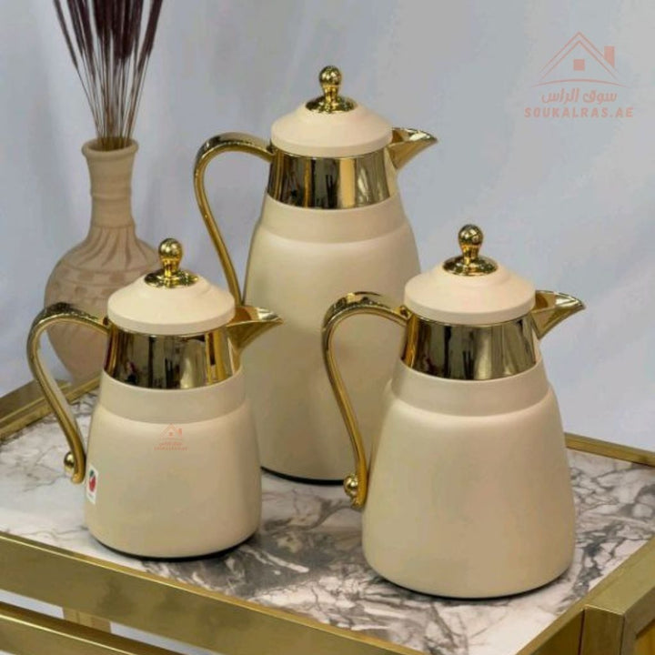 3 - Piece Premium Vacuum Flask Set | 300ml, 500ml & 1.0L | Elegant Gold and Silver Accent Design | Multiple Colors | Keeps Drinks Hot & Cold - Souk Al Ras