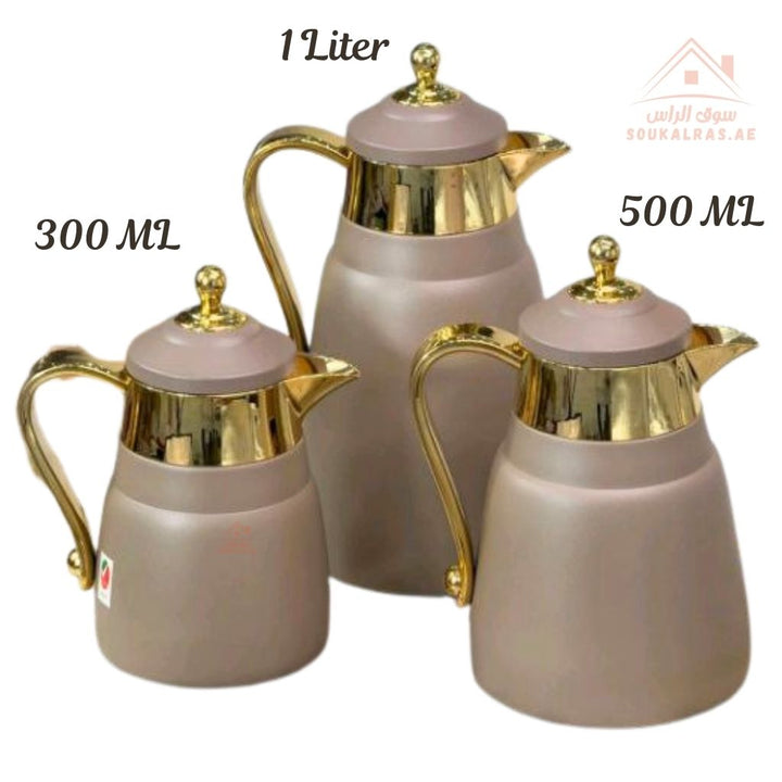 3 - Piece Premium Vacuum Flask Set | 300ml, 500ml & 1.0L | Elegant Gold and Silver Accent Design | Multiple Colors | Keeps Drinks Hot & Cold - Souk Al Ras
