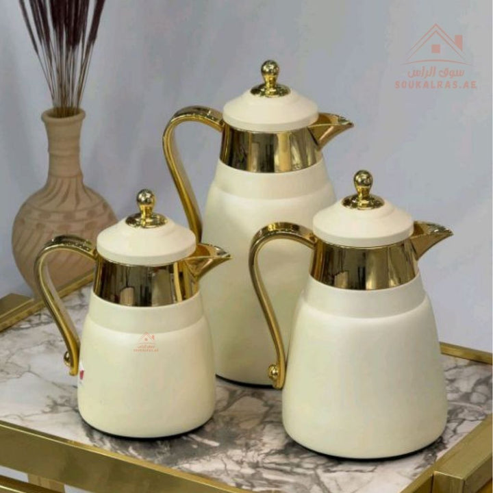 3 - Piece Premium Vacuum Flask Set | 300ml, 500ml & 1.0L | Elegant Gold and Silver Accent Design | Multiple Colors | Keeps Drinks Hot & Cold - Souk Al Ras