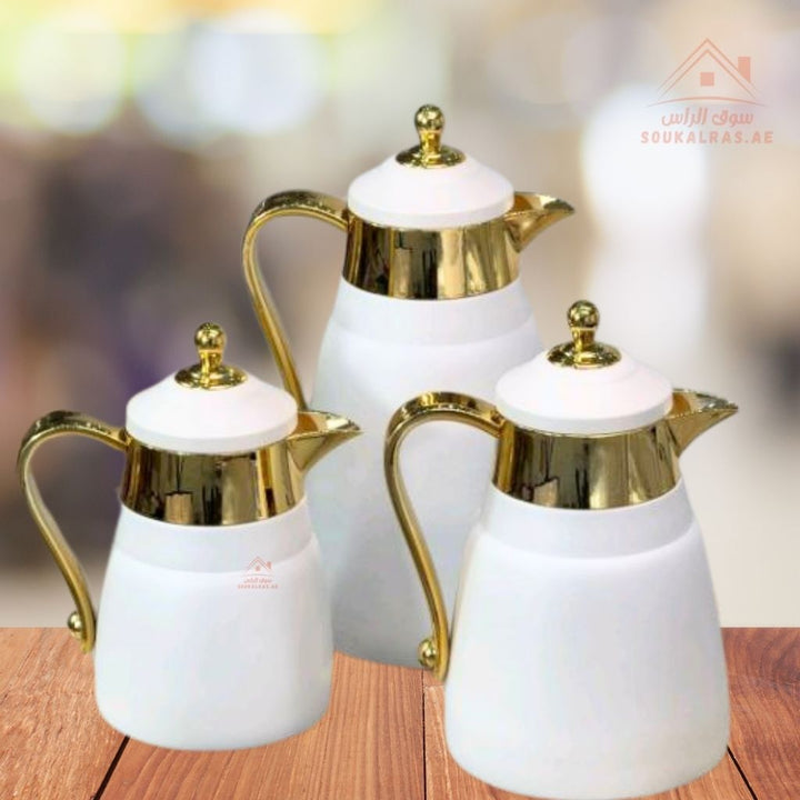 3 - Piece Premium Vacuum Flask Set | 300ml, 500ml & 1.0L | Elegant Gold and Silver Accent Design | Multiple Colors | Keeps Drinks Hot & Cold - Souk Al Ras