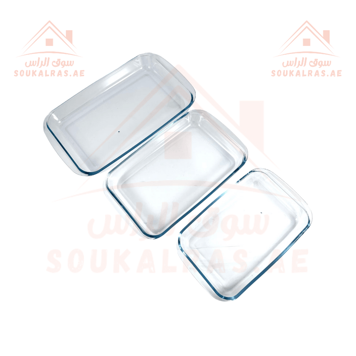 3 - Piece Rectangular Glass Baking Trays Set | 2.9L, 2.2L, 1.6L Capacity | Oven & Microwave Safe | Premium Quality - Souk Al Ras