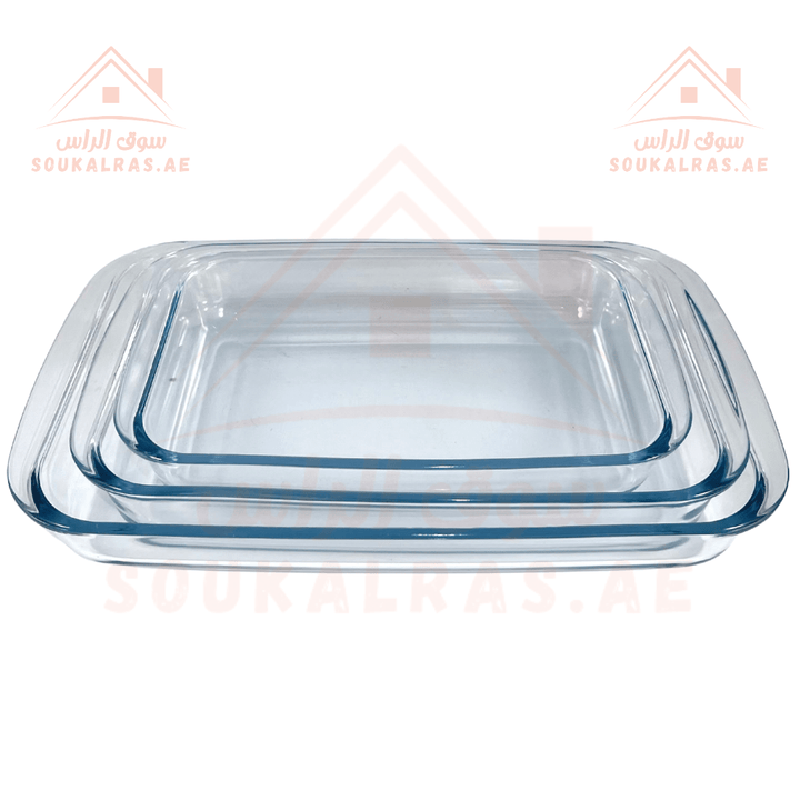 3 - Piece Rectangular Glass Baking Trays Set | 2.9L, 2.2L, 1.6L Capacity | Oven & Microwave Safe | Premium Quality - Souk Al Ras