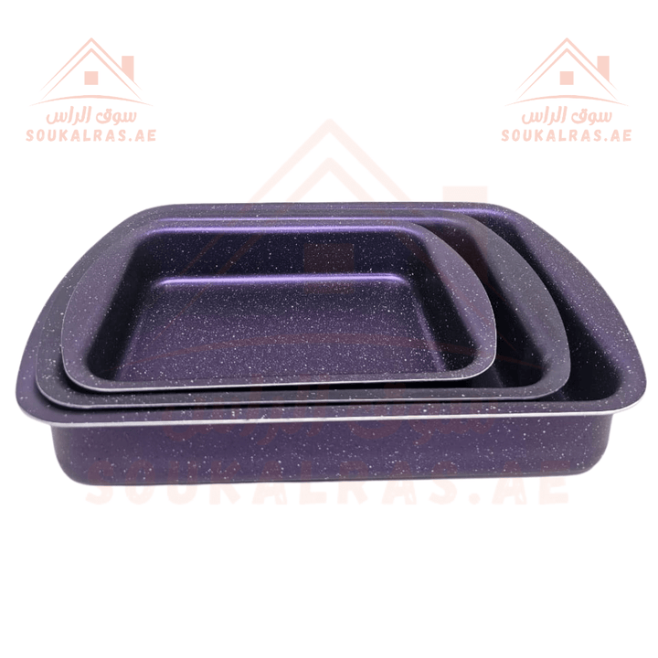 3 - Piece Rectangular Granite Baking Tray Set - Purple | Made in Turkey | Durable & Stylish Bakeware - Souk Al Ras