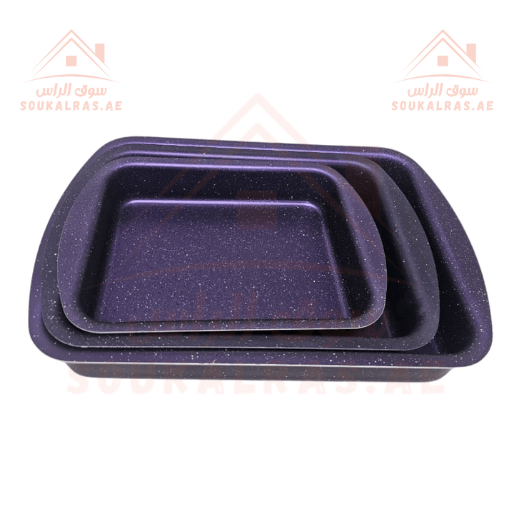 3 - Piece Rectangular Granite Baking Tray Set - Purple | Made in Turkey | Durable & Stylish Bakeware - Souk Al Ras