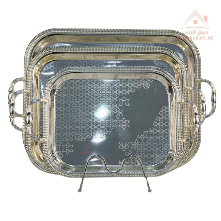 3 - Piece Rectangular Luxury Serving Tray Set | Elegant Design | Premium Quality Material Made of durable, rust - resistant metal for long - lasting use. - Souk Al Ras