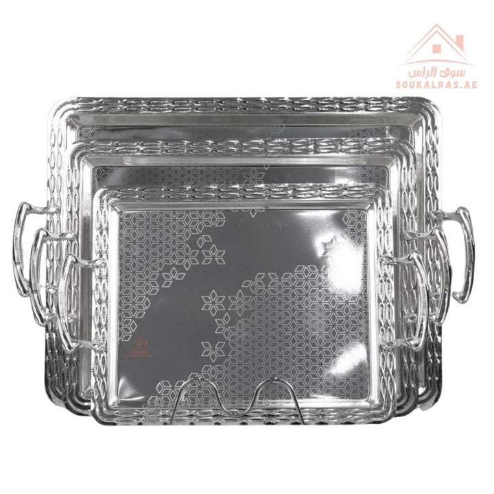 3 - Piece Rectangular Serving Tray Set | Elegant Design for Home & Events Premium Quality Made from durable, rust - resistant materials - Souk Al Ras