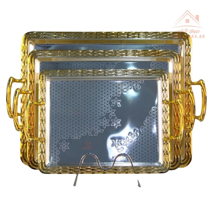 3 - Piece Rectangular Serving Tray Set | Elegant Design for Home & Events Premium Quality Made from durable, rust - resistant materials - Souk Al Ras