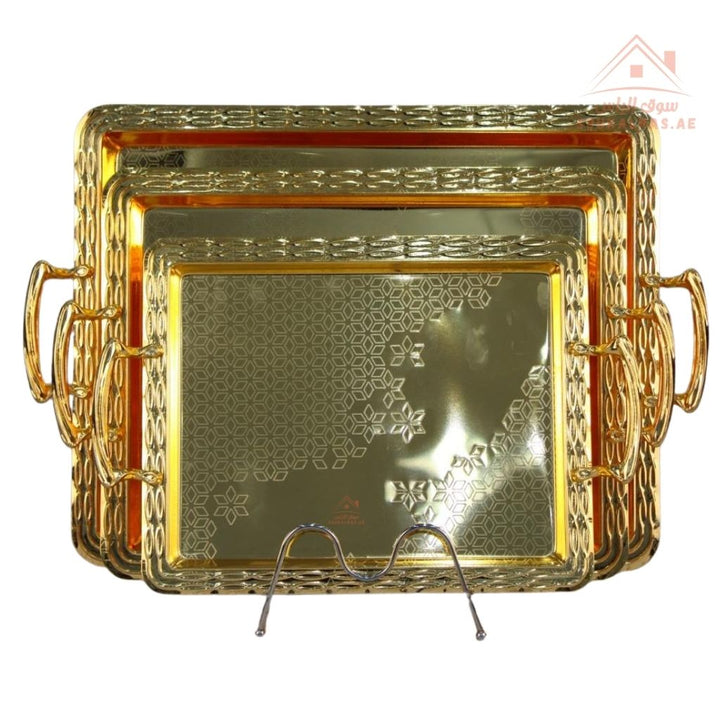 3 - Piece Rectangular Serving Tray Set | Elegant Design for Home & Events Premium Quality Made from durable, rust - resistant materials - Souk Al Ras