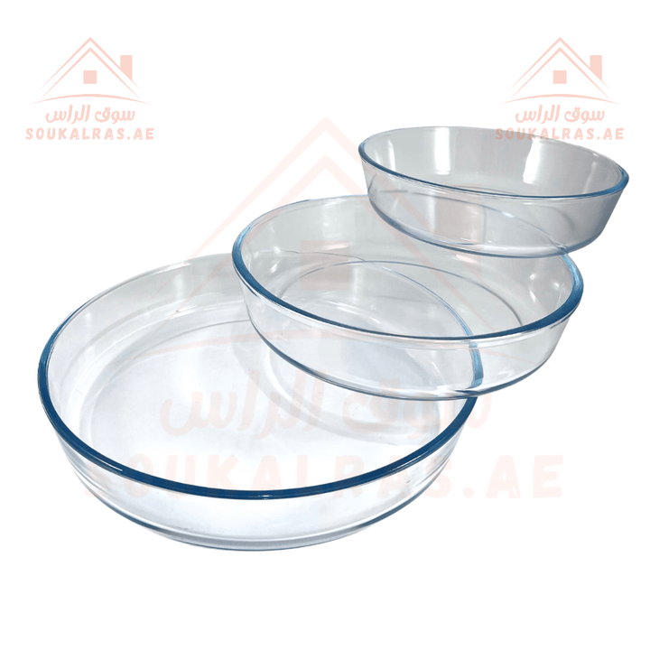 3 - Piece Round Glass Baking Tray Set | 3L, 2.1L, 1.5L Capacity | Oven & Microwave Safe | Premium Quality - Souk Al Ras