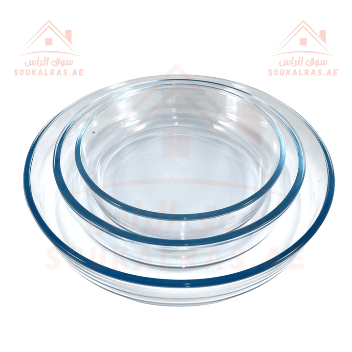 3 - Piece Round Glass Baking Tray Set | 3L, 2.1L, 1.5L Capacity | Oven & Microwave Safe | Premium Quality - Souk Al Ras