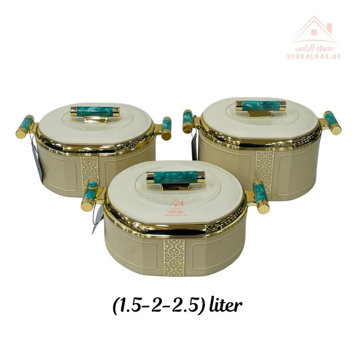 3 - Piece Thermal Hotpot Set (1.5L - 2L - 2.5L) | Elegant Plain Color Design with Marble Handles | UAE Kitchenware - Souk Al Ras