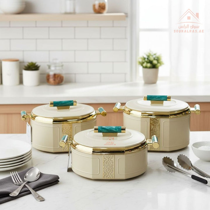 3 - Piece Thermal Hotpot Set (1.5L - 2L - 2.5L) | Elegant Plain Color Design with Marble Handles | UAE Kitchenware - Souk Al Ras