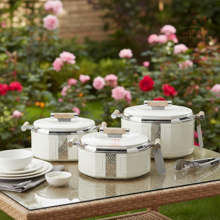 3 - Piece Thermal Hotpot Set (1.5L - 2L - 2.5L) | Elegant Plain Color Design with Marble Handles | UAE Kitchenware - Souk Al Ras