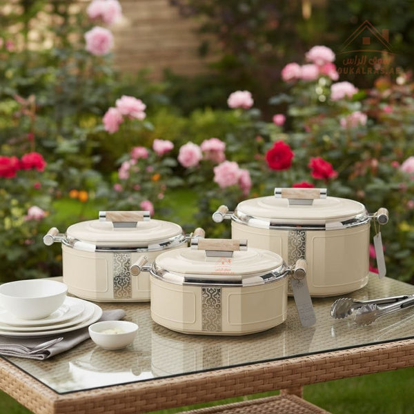 3 - Piece Thermal Hotpot Set (1.5L - 2L - 2.5L) | Elegant Plain Color Design with Marble Handles | UAE Kitchenware - Souk Al Ras