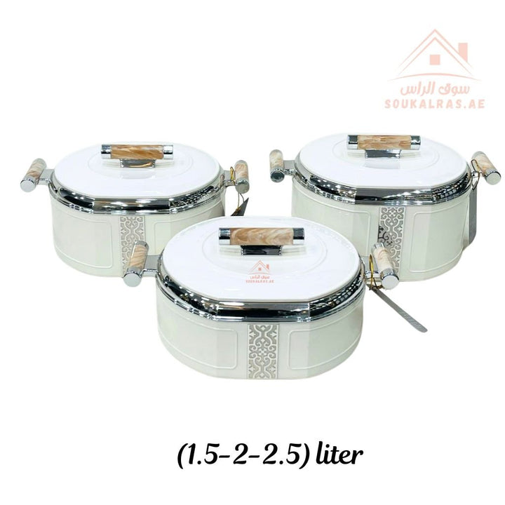 3 - Piece Thermal Hotpot Set (1.5L - 2L - 2.5L) | Elegant Plain Color Design with Marble Handles | UAE Kitchenware - Souk Al Ras
