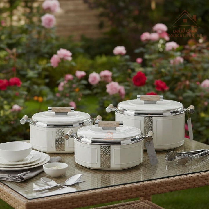 3 - Piece Thermal Hotpot Set (1.5L - 2L - 2.5L) | Elegant Plain Color Design with Marble Handles | UAE Kitchenware - Souk Al Ras