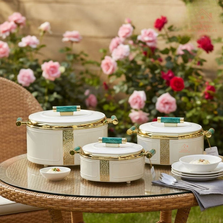 3 - Piece Thermal Hotpot Set (1.5L - 2L - 2.5L) | Elegant Plain Color Design with Marble Handles | UAE Kitchenware - Souk Al Ras