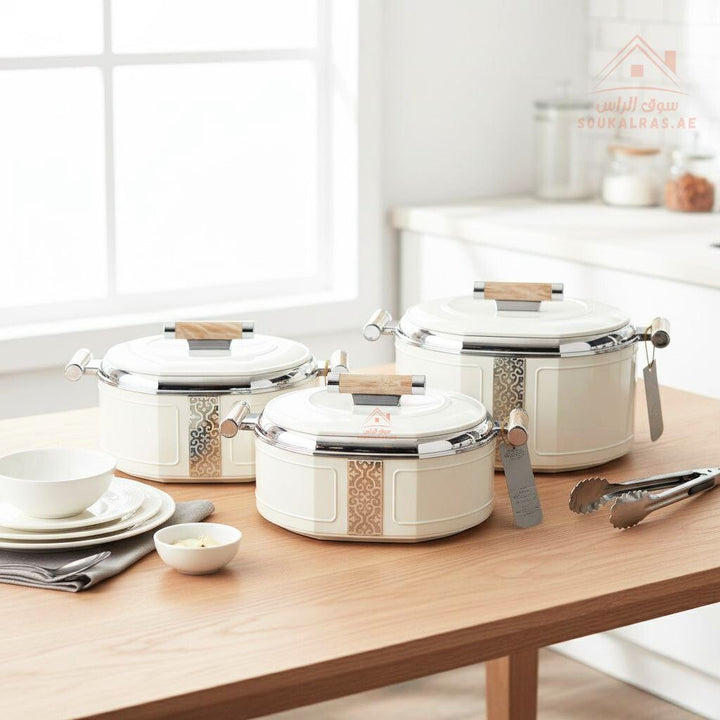 3 - Piece Thermal Hotpot Set (1.5L - 2L - 2.5L) | Elegant Plain Color Design with Marble Handles | UAE Kitchenware - Souk Al Ras