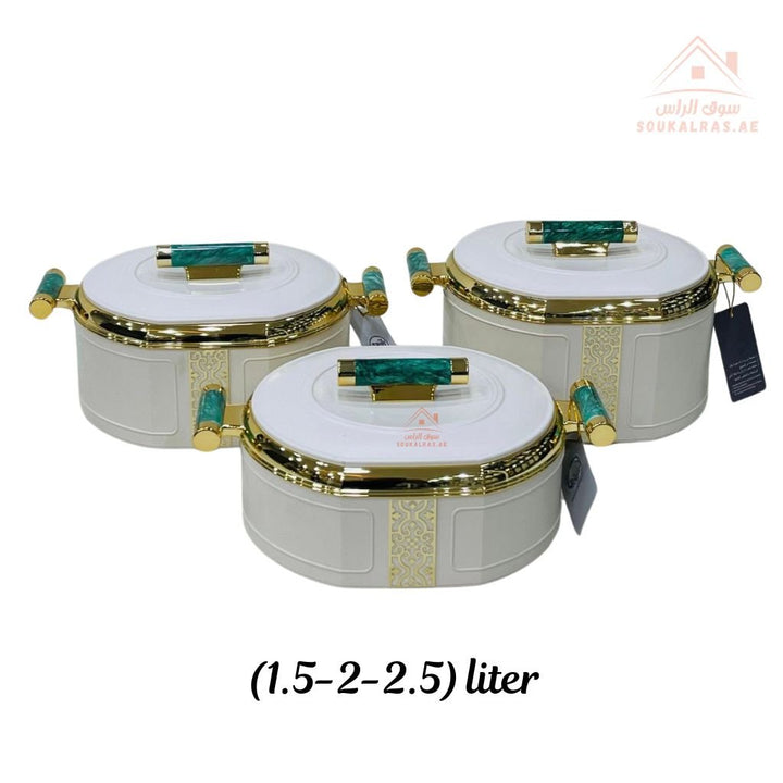 3 - Piece Thermal Hotpot Set (1.5L - 2L - 2.5L) | Elegant Plain Color Design with Marble Handles | UAE Kitchenware - Souk Al Ras