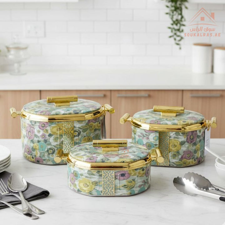 3 - Piece Thermal Hotpot Set (1.5L - 2L - 2.5L) | Elegant Plain Color Design with Marble Handles | UAE Kitchenware - Souk Al Ras