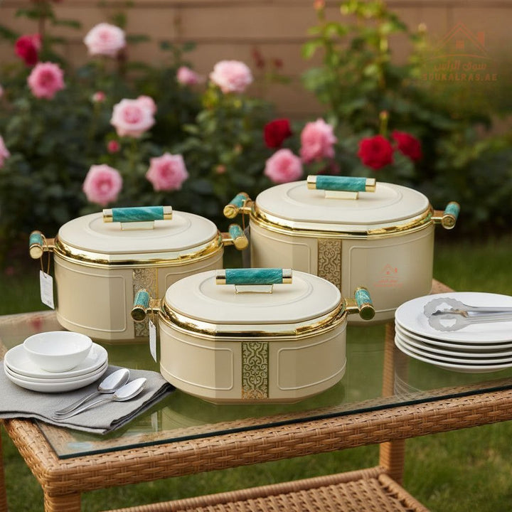 3 - Piece Thermal Hotpot Set (1.5L - 2L - 2.5L) | Elegant Plain Color Design with Marble Handles | UAE Kitchenware - Souk Al Ras
