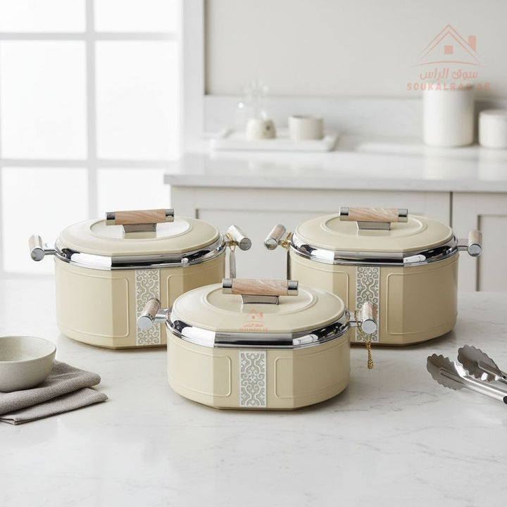 3 - Piece Thermal Hotpot Set (1.5L - 2L - 2.5L) | Elegant Plain Color Design with Marble Handles | UAE Kitchenware - Souk Al Ras