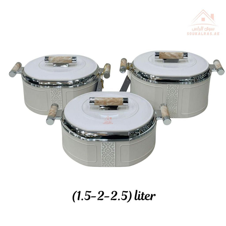 3 - Piece Thermal Hotpot Set (1.5L - 2L - 2.5L) | Elegant Plain Color Design with Marble Handles | UAE Kitchenware - Souk Al Ras
