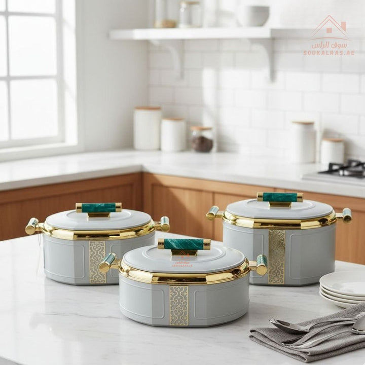 3 - Piece Thermal Hotpot Set (1.5L - 2L - 2.5L) | Elegant Plain Color Design with Marble Handles | UAE Kitchenware - Souk Al Ras
