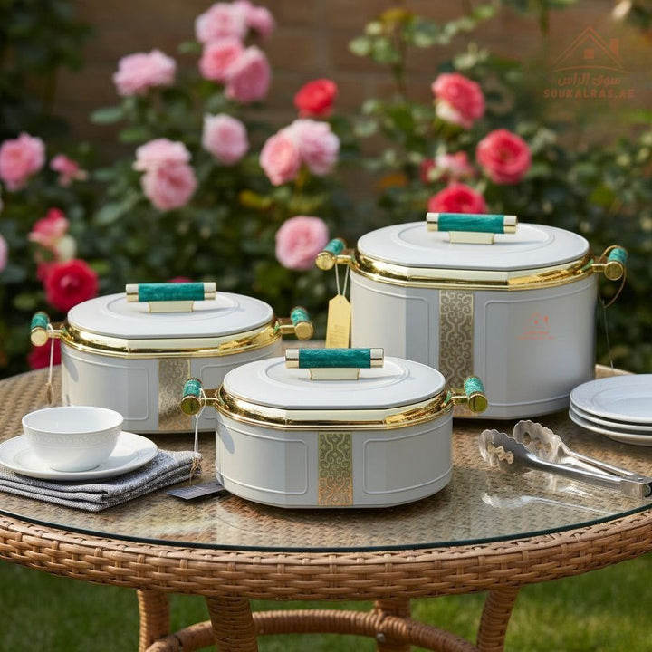 3 - Piece Thermal Hotpot Set (1.5L - 2L - 2.5L) | Elegant Plain Color Design with Marble Handles | UAE Kitchenware - Souk Al Ras
