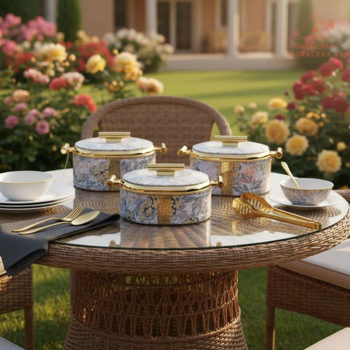 3 - Piece Thermal Hotpot Set (1.5L - 2L - 2.5L) | Elegant Plain Color Design with Marble Handles | UAE Kitchenware - Souk Al Ras