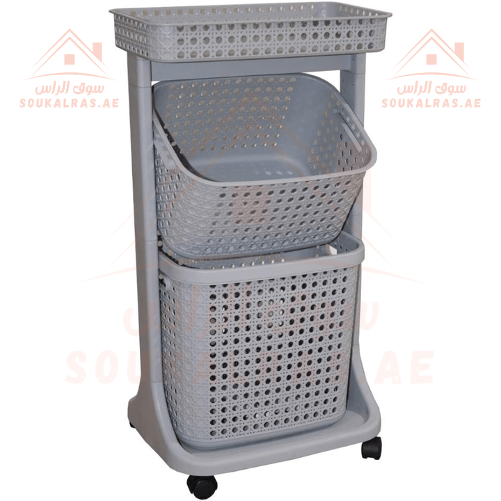 3 - Tier Storage Trolley | Multi - Functional Organizer Cart |Durable Plastic, Stylish Design |40x28x85 cm - Souk Al Ras