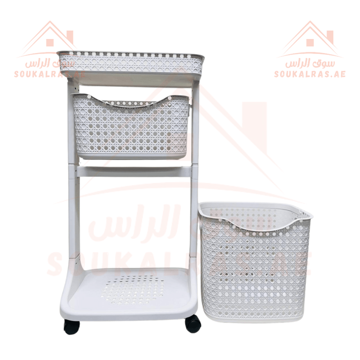 3 - Tier Storage Trolley | Multi - Functional Organizer Cart |Durable Plastic, Stylish Design |40x28x85 cm - Souk Al Ras