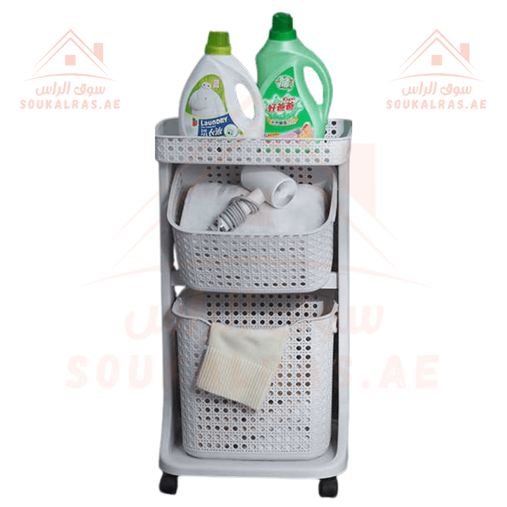 3 - Tier Storage Trolley | Multi - Functional Organizer Cart |Durable Plastic, Stylish Design |40x28x85 cm - Souk Al Ras