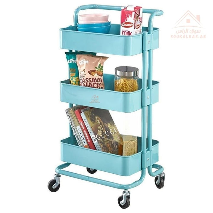 3 - Tier Storage Trolley with Wheels | Multipurpose Utility Cart | 30×43×87cm - Souk Al Ras