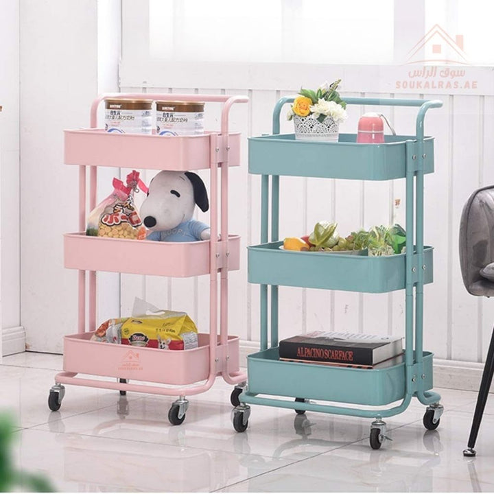 3 - Tier Storage Trolley with Wheels | Multipurpose Utility Cart | 30×43×87cm - Souk Al Ras