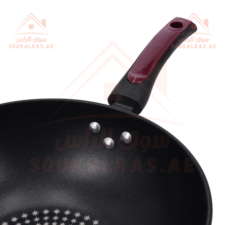 30cm Carbon Steel Wok Pan with Non - Stick Coating - Souk Al RasPots & Pans