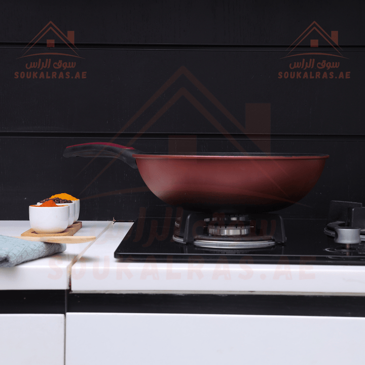 30cm Carbon Steel Wok Pan with Non - Stick Coating - Souk Al RasPots & Pans