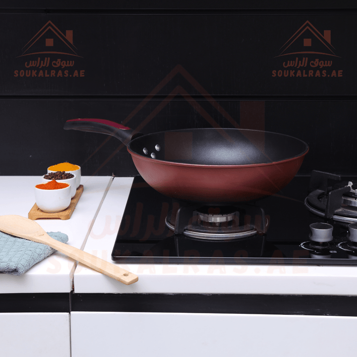 30cm Carbon Steel Wok Pan with Non - Stick Coating - Souk Al RasPots & Pans