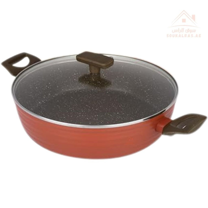 34CM Legend Shallow Casserole with Tempered glass lid with steam vent | Non - Stick Granite Coating | Eco - Friendly - Souk Al Ras