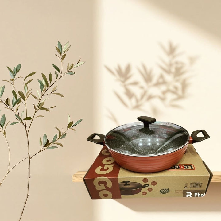 34CM Legend Shallow Casserole with Tempered glass lid with steam vent | Non - Stick Granite Coating | Eco - Friendly - Souk Al Ras