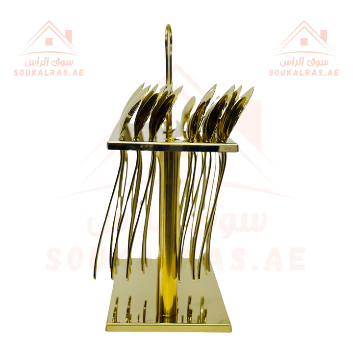 36 - Piece Gold Cutlery Set with Stand | Elegant Design for Dining | Premium Stainless Steel Utensils | Includes 12 Forks, 12 Spoons, 12 Tea and Sweet Spoons - Souk Al RasCutlery Sets