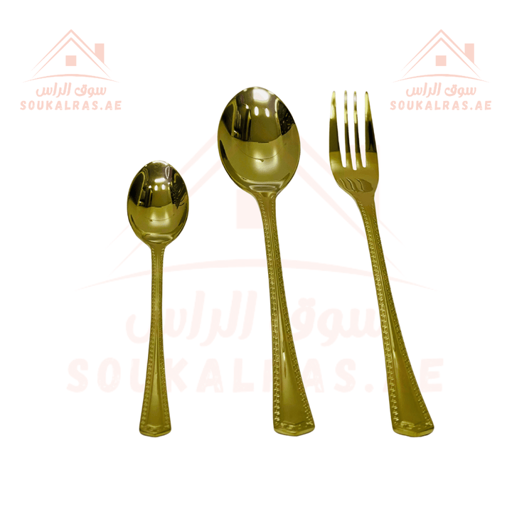 36 - Piece Gold Cutlery Set with Stand | Elegant Design for Dining | Premium Stainless Steel Utensils | Includes 12 Forks, 12 Spoons, 12 Tea and Sweet Spoons - Souk Al RasCutlery Sets