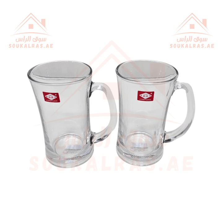 370ml Glass Mug Set of 2 | Durable & Stylish Drinking Mugs | Perfect for Hot & Cold Beverages - Souk Al RasGlasses and Tumblers